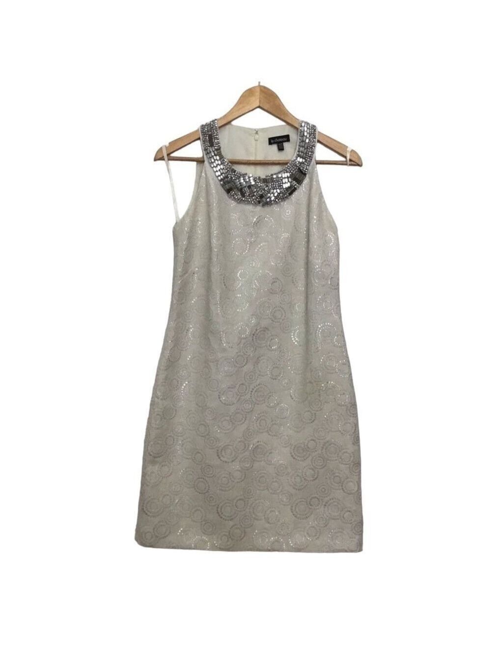 DRESS Silver Off White Le Chateau XS Jewels Embellishments silver bling bling